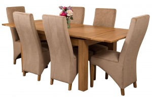 Richmond Solid Oak 140cm-220cm Extending Dining Table with 6 Lola Dining Chairs [Beige Fabric]
