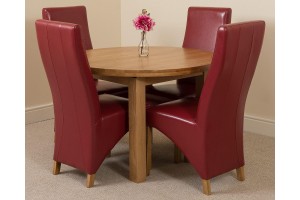 Edmonton Solid Oak Extending Oval Dining Table With 4 Lola Dining Chairs [Burgundy Leather]