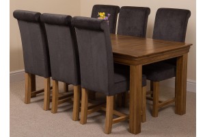 French Chateau Rustic Solid Oak 180cm Dining Table with 6 Washington Dining Chairs [Black Fabric]
