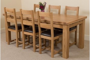 Richmond Solid Oak 200cm-280cm Extending Dining Table with 6 Lincoln Solid Oak Dining Chairs [Light Oak and Brown Leather]