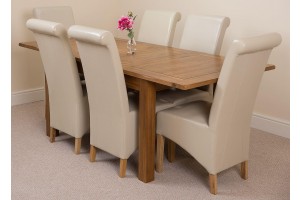Cotswold Rustic Solid Oak 132cm-198cm Extending Farmhouse Dining Table with 6 Montana Dining Chairs [Ivory Leather]