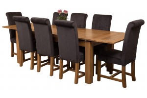 Richmond Solid Oak 200cm-280cm Extending Dining Table with 8 Washington Dining Chairs [Black Fabric]