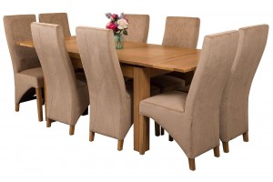 Richmond Solid Oak 140cm-220cm Extending Dining Table with 8 Lola Dining Chairs [Beige Fabric]