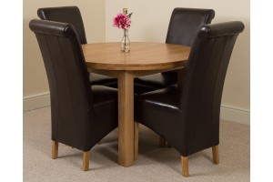Edmonton Solid Oak Extending Oval Dining Table With 4 Montana Dining Chairs [Black Leather]