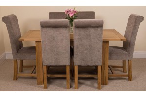 Hampton Solid Oak 120-160cm Extending Dining Table with 6 Washington Dining Chairs [Grey Fabric]