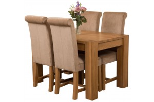 Kuba Solid Oak 125cm Dining Table with 4 Washington Dining Chairs [Beige Fabric]