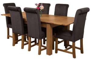 Richmond Solid Oak 140cm-220cm Extending Dining Table with 6 Washington Dining Chairs [Black Fabric]