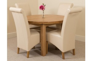 Edmonton Solid Oak Extending Oval Dining Table With 4 Montana Dining Chairs [Ivory Leather]