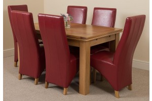 Richmond Solid Oak 140cm-220cm Extending Dining Table with 6 Lola Dining Chairs [Burgundy Leather]