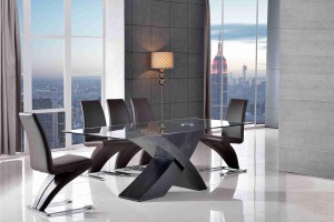 Valencia Black 160cm Wood and Glass Dining Table with 4 Zed Designer Dining Chairs [Black]
