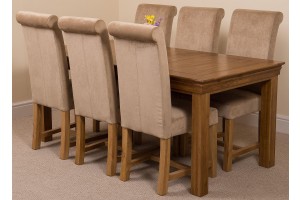 French Chateau Rustic Solid Oak 180cm Dining Table with 6 Washington Dining Chairs [Beige Fabric]