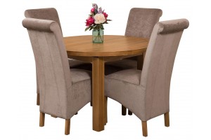 Edmonton Solid Oak Extending Oval Dining Table with 4 Montana  Dining Chairs [Grey Fabric]