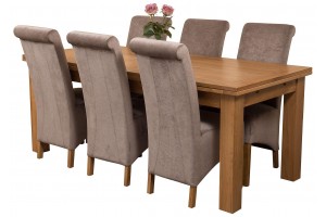 Richmond Solid Oak 200cm-280cm Extending Dining Table with 6 Montana Dining Chairs [Grey Fabric]