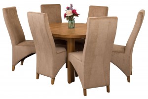 Edmonton Solid Oak Extending Oval Dining Table with 6 Lola Dining Chairs [Beige Fabric]