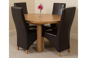 Edmonton Solid Oak Extending Oval Dining Table With 4 Lola Dining Chairs [Black Leather]
