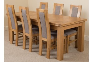 Richmond Solid Oak 200cm-280cm Extending Dining Table with 6 Stanford Solid Oak Dining Chairs [Light Oak and Grey Fabric]