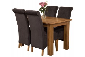 Hampton Solid Oak 120-160cm Extending Dining Table with 4 Montana Dining Chairs [Black Fabric]