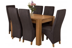 Kuba Solid Oak 125cm Dining Table with 6 Lola Dining Chairs [Black Fabric]