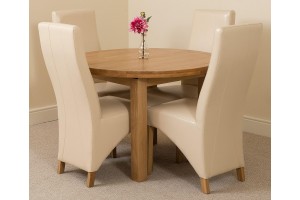 Edmonton Solid Oak Extending Oval Dining Table With 4 Lola Dining Chairs [Ivory Leather]