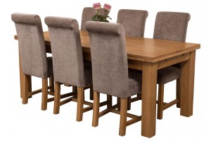 Richmond Solid Oak 200cm-280cm Extending Dining Table with 6 Washington Dining Chairs [Grey Fabric]