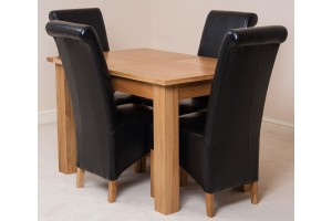 Hampton Solid Oak 120-160cm Extending Dining Table with 4 Montana Dining Chairs [Black Leather]