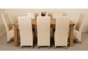Richmond Solid Oak 200cm-280cm Extending Dining Table with 8 Lola Dining Chairs [Ivory Leather]