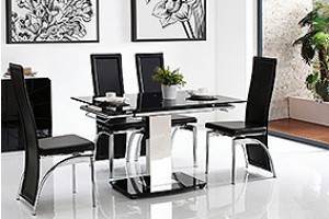 Enzo 80-120cm Extending Glass Dining Table with 6 Alisa Dining Chairs [Black]