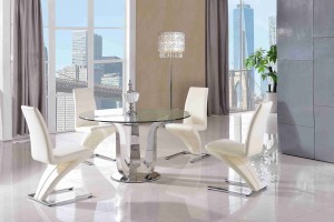 Naples Glass and Polished Steel Dining Table with 4 Zed Designer Dining Chairs [Ivory] 