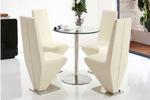 
                                                        Target Round Glass and Steel 80cm Dining Table with 4 Rita Designer Dining Chairs [Ivory]