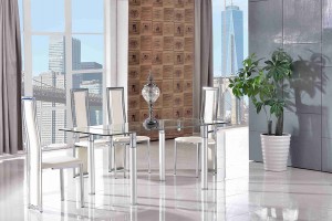 Verona Extending Glass Dining Table with 6 Elsa Designer Dining Chairs [Ivory]