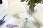 Birds Eye View Target Round Glass and Steel 80cm Dining Table with 2 Elsa Designer Dining Chairs [Ivory]