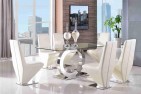 Front of Channel Glass and Polished Steel Dining Table with 6 Rita Designer Dining Chairs [Ivory]