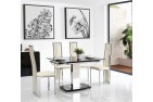 Front of Enzo 80-120cm Extending Glass Dining Table with 4 Elsa Designer Dining Chairs [Ivory]