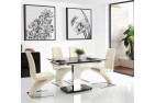 Front of Enzo 80-120cm Extending Glass Dining Table with 4 Zed Designer Dining Chairs [Ivory]