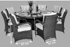 Arizona Rattan Garden Furniture [8 Seat Dining Set with Round Table] Dimensions
