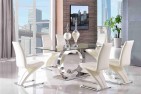 Front of Channel Glass and Polished Steel Dining Table with 6 Zed Designer Dining Chairs [Ivory]