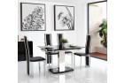 Front of Enzo 80-120cm Extending Glass Dining Table with 4 Elsa Designer Dining Chairs [Black]