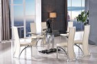 Roma Black Glass Dining Table with 6 Alisa Dining Chair [Ivory] 