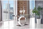 Front of Channel Glass and Polished Steel Dining Table 