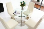 Bird's Eye View Target Round Glass and Steel 80cm Dining Table with 4 Zed Designer Dining Chairs [Ivory] 
