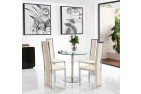 Target Round Glass and Steel 80cm Dining Table with 2 Elsa Designer Dining Chairs [Ivory] 