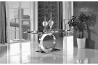 Channel Glass and Polished Steel Dining Table with 6 Rita Designer Dining Chairs [Ivory] Table Dimensions