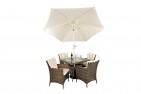 Savannah Rattan Garden Furniture [4 Seat Dining Set with Square Table] Parasol