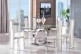 Channel Glass and Polished Steel Dining Table with 6 Elsa Designer Dining Chairs [Ivory]