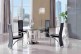 Naples Glass and Polished Steel Dining Table with 4 Alisa Dining Chair [Black]