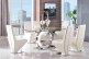 Channel Glass and Polished Steel Dining Table with 4 Rita Designer Dining Chairs [Ivory]