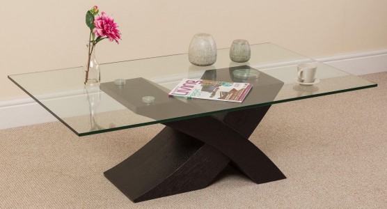 Miliano Glass and Wood Coffee Table [Black Wood] - Top Angle