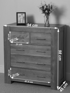 Kuba Solid Oak Chest of Drawers [2+3 drawer] - Dimensions
