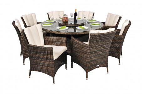 Side View Savannah Rattan Garden Furniture [8 Seat Dining Set Plus Back Cushion]