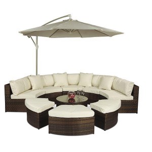 Monaco Rattan Garden Furniture [Semi Circle Sofa Set] Parasol